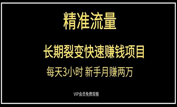 精准流量长期裂变快速赚钱项目：每天3小时 新手月赚两万+也毫无力